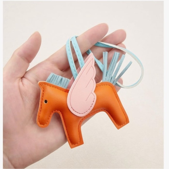 Winged Horse Bag Charm Orange and Pink - Picture 7 of 7